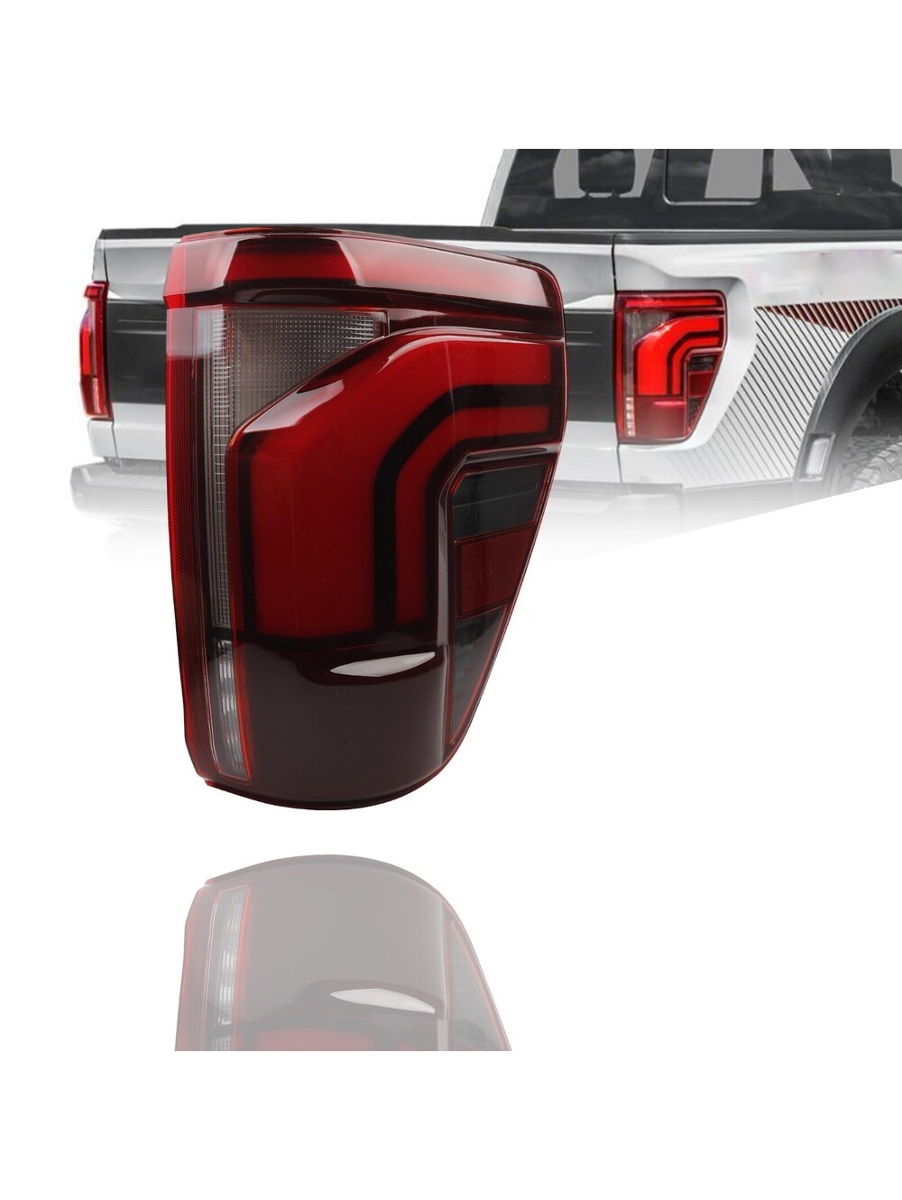 Dasbecan LED Tail Light Assembly for Ford F-150 2021-2023 Truck - Red Smoke Lens